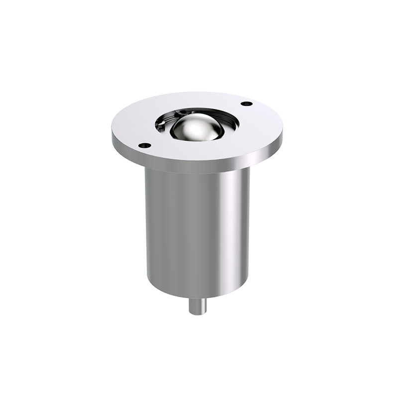 Solid ball caster with head flange and suspension